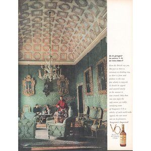 1961 Seagram's VO Canadian Whisky Vintage Print Ad Formal British Sitting Room